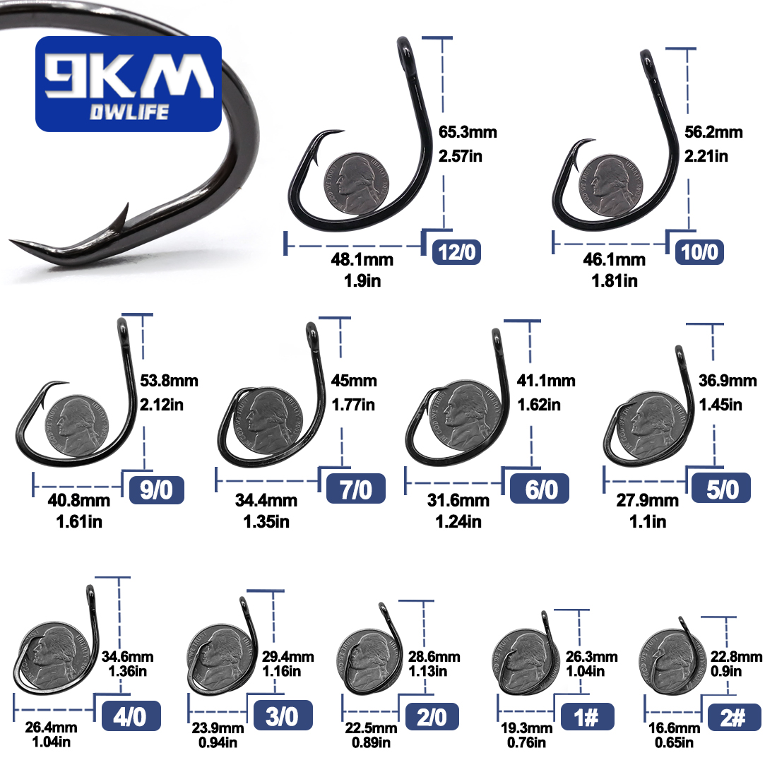 9KM Circle Hooks 25~50Pcs Salt - Fishing Hook Barbless 评论和价格