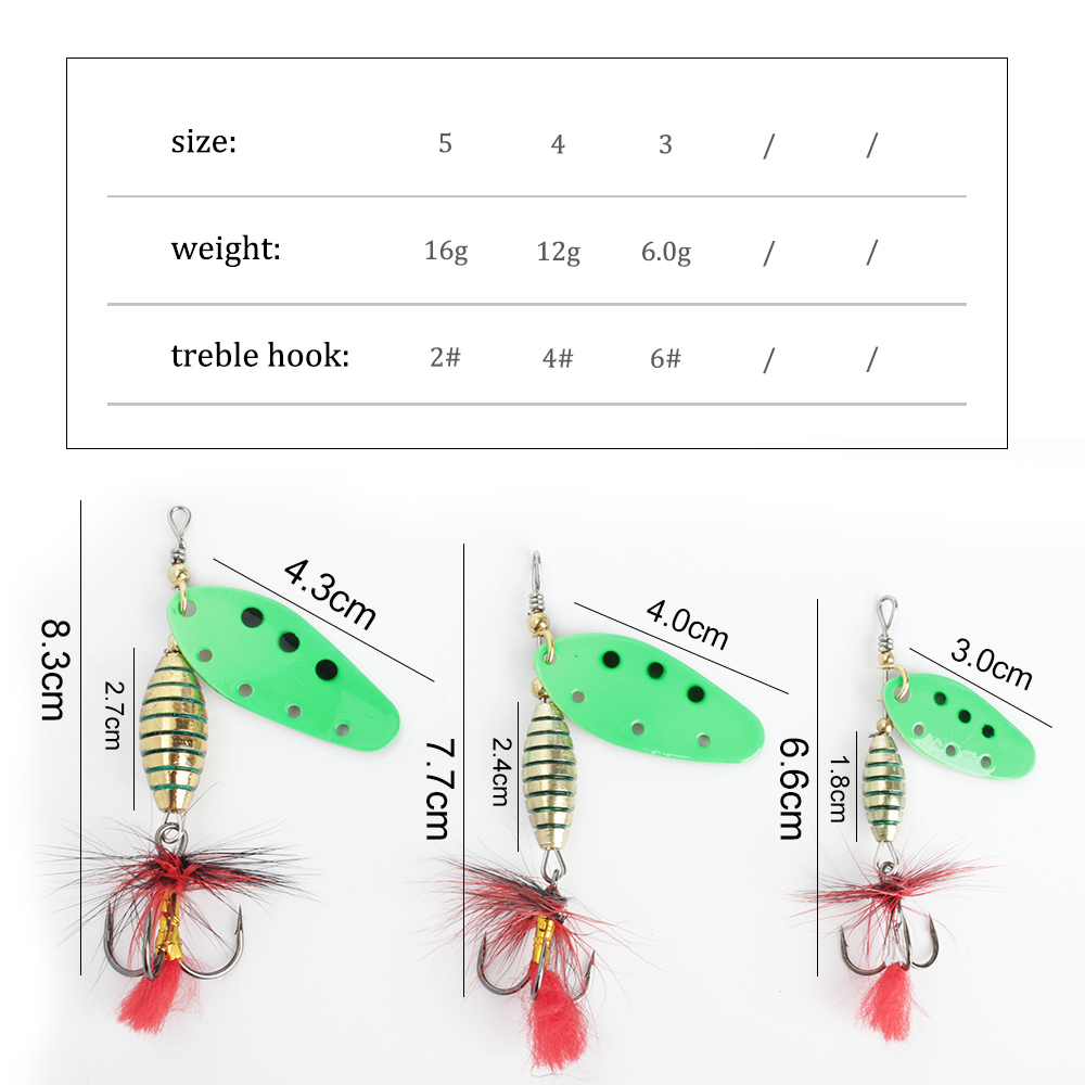 FTK 6g 12g 16g Metal Spinner B - Fishing Hook Treble 评论和价格